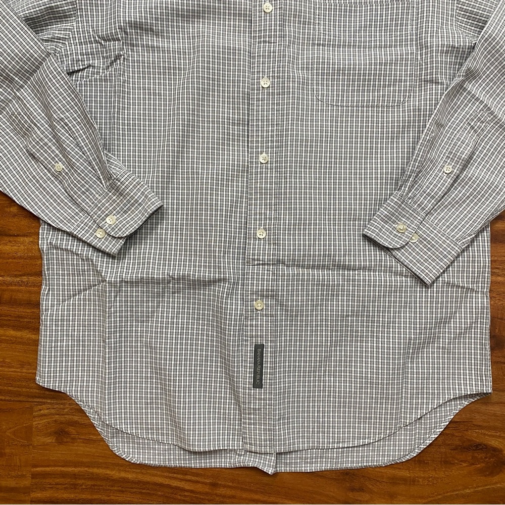 Banana Republic Gray White Windowpane 100% Cotton Button Down Shirt Size Medium - Picture 6 of 13